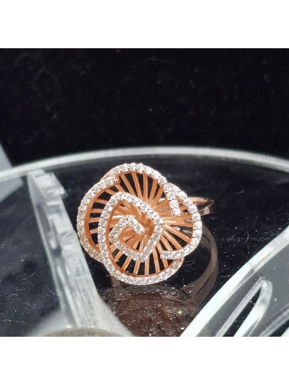 Rose Gold Over Sterling Silver Ring With CZ's Sz 8